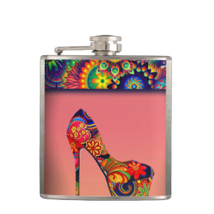 Fun Colourful Flowers High Heel Hip Flask