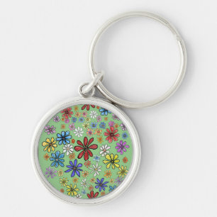 Fun Colourful Flowers Sticker Key Ring