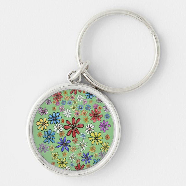 Fun Colourful Flowers Sticker Key Ring (Front)