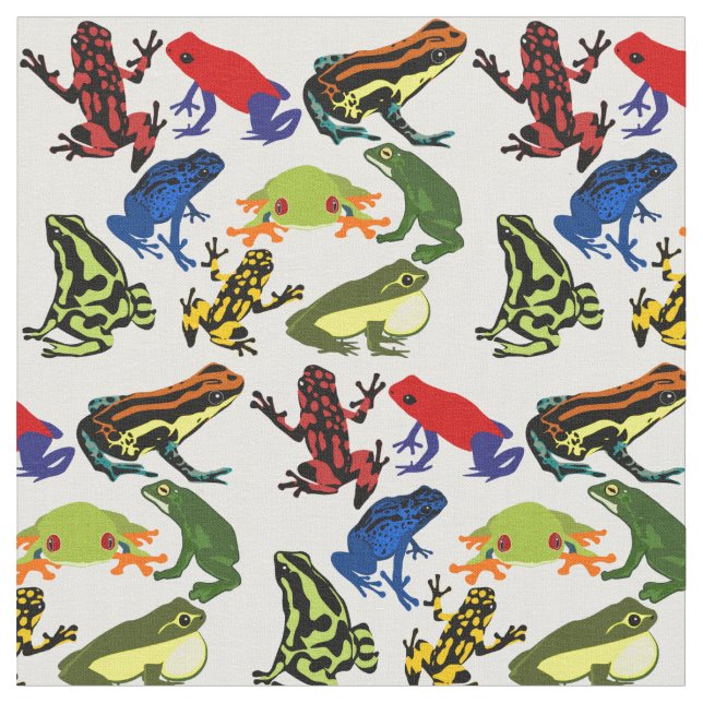 Fun Colourful Frog (poison dart frogs) pattern Fabric (Close Up)