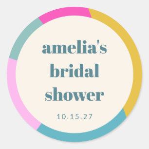 Fun Colourful Geometric Unique Custom Bridal Showe Classic Round Sticker