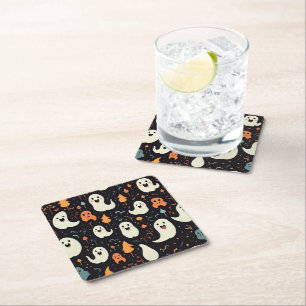 Fun Colourful Ghosts Halloween Square Paper Coaster