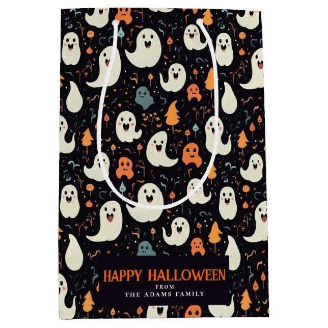 Fun Colourful Ghosts Personalised Happy Halloween Medium Gift Bag (Front)