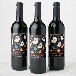 Fun Colourful Ghosts Personalised Happy Halloween Wine Label