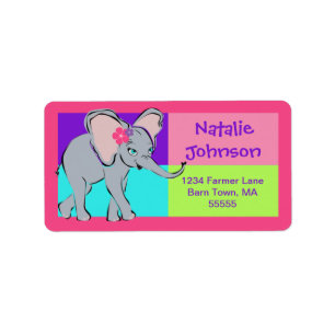 Fun Colourful Girl Elephant Address Label