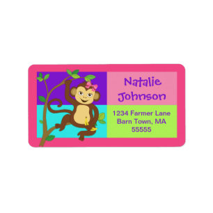 Fun Colourful Girl Monkey Address Label