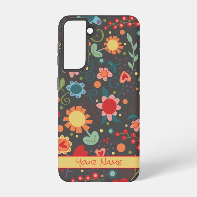 Fun Colourful Girly Personalised Flower Pattern Samsung Galaxy S21 Case (Back)