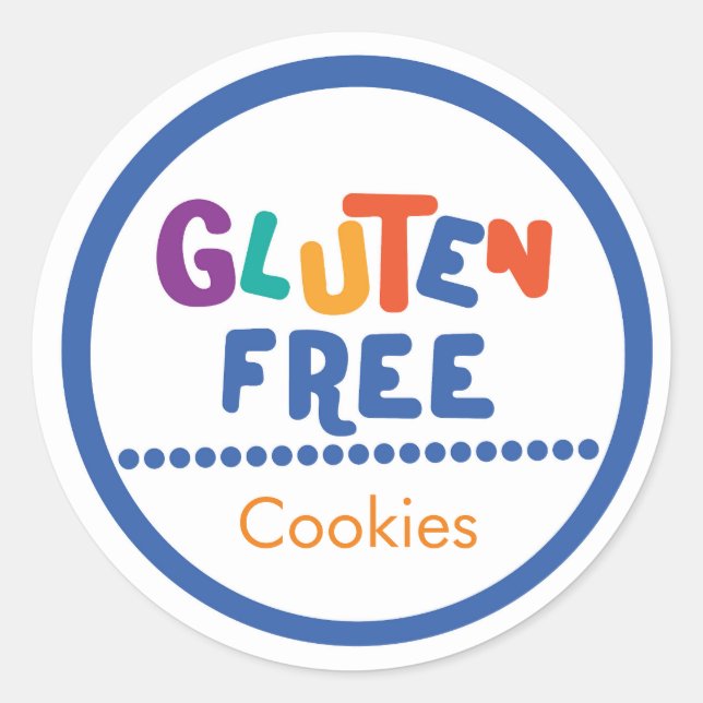 Fun colourful gluten free food label (Front)