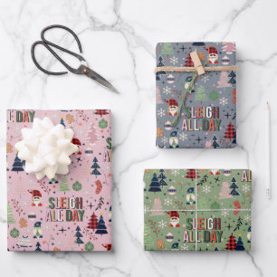 Fun Colourful Gnomes Christmas Festive Wrapping Paper Sheet