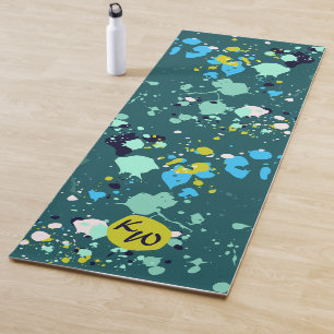 Fun Colourful Green Splatter Initals Yoga Mat