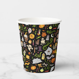 Fun Colourful Halloween Theme on Black Paper Cups