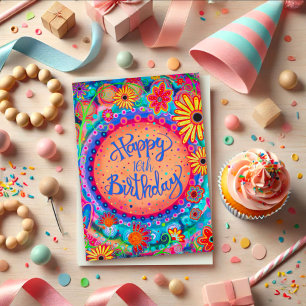 Fun Colourful Happy Birthday Floral Custom Age  Card