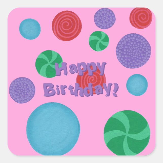 Fun Colourful Happy Birthday Polka Dots Stickers (Front)