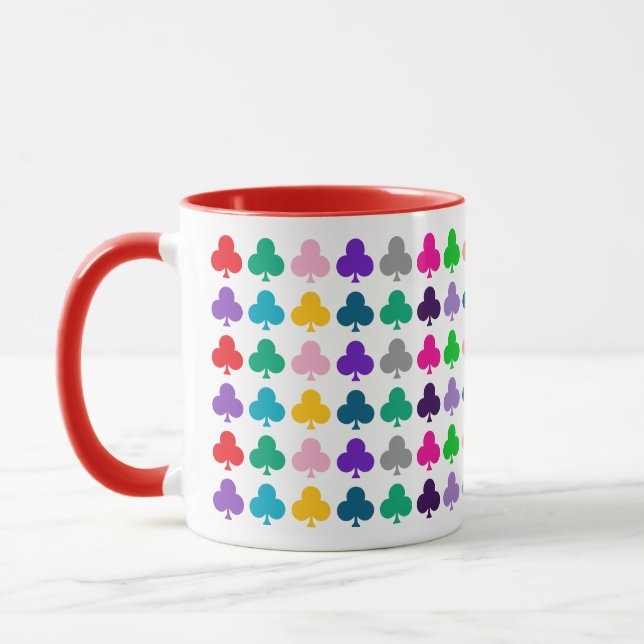 Fun, Colourful Harmonious Cards Clubs Suit Pattern Mug (Left)