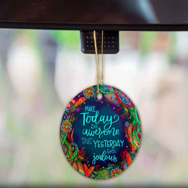 Fun Colourful Hearts Floral Quote Inspirivity   Ceramic Ornament (Creator Uploaded)