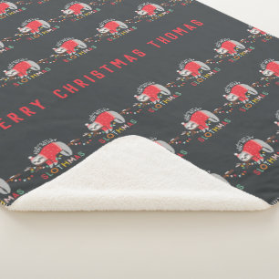 Fun colourful holiday modern sloth christmas sherpa blanket