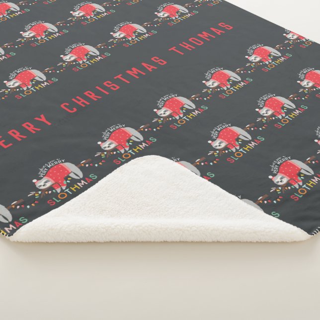 Fun colourful holiday modern sloth christmas sherpa blanket (3/4)