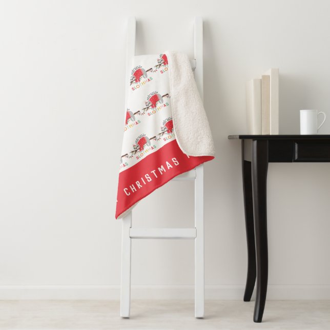Fun colourful holiday modern sloth christmas sherpa blanket (In Situ)