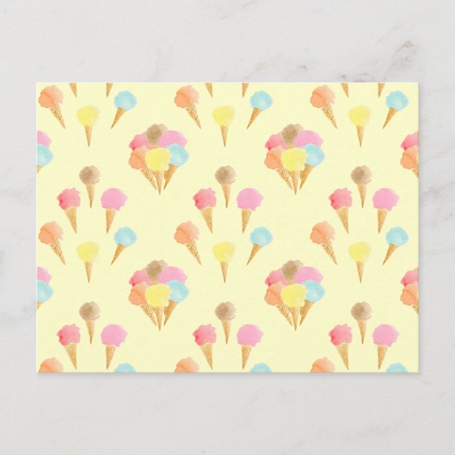 Fun Colourful Ice Cream Cone Pattern on Yellow Postcard (Front)
