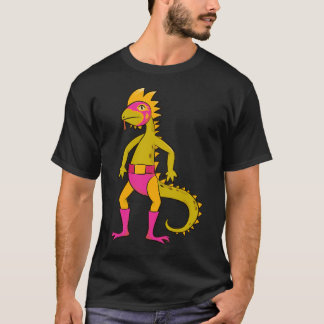 Fun Colourful Iguana Luchador Wrestler Sketch Draw T-Shirt