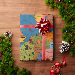 Fun colourful kids world map wrapping paper