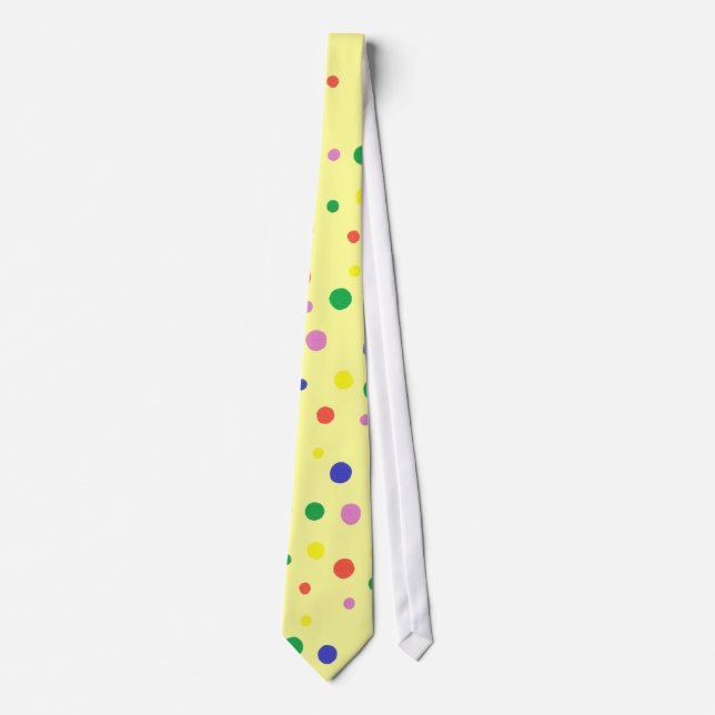 Fun Colourful Large Polka Dots on Light Yellow Tie (Front)