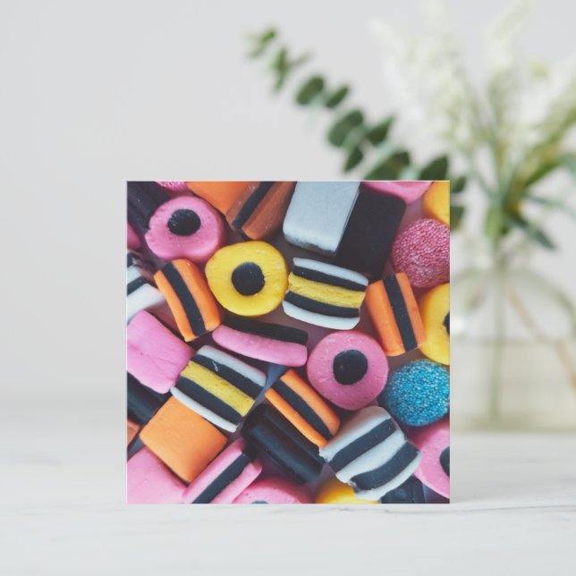 Fun, colourful, liquorice candy Greeting Card (Standing Front)