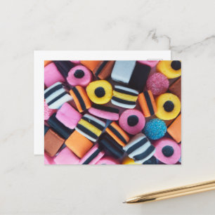 Fun, colourful, liquorice candy postcard