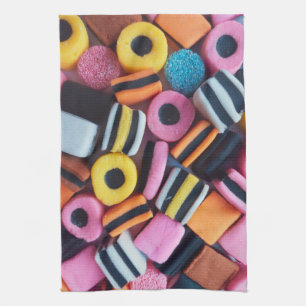 Fun, colourful, Liquorice Liquorice Allsorts Tea Towel