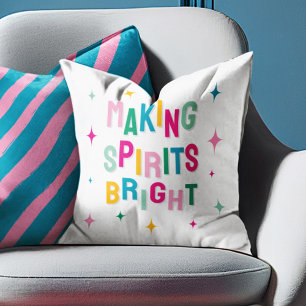 Fun Colourful Making Spirits Bright Christmas  Cushion