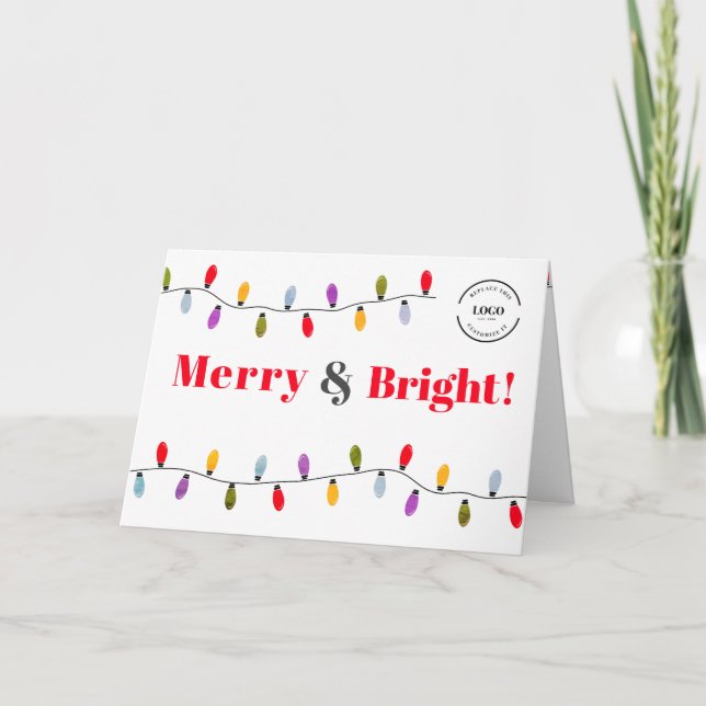 Fun colourful Merry & Bright Business logo Holiday Card (Front)