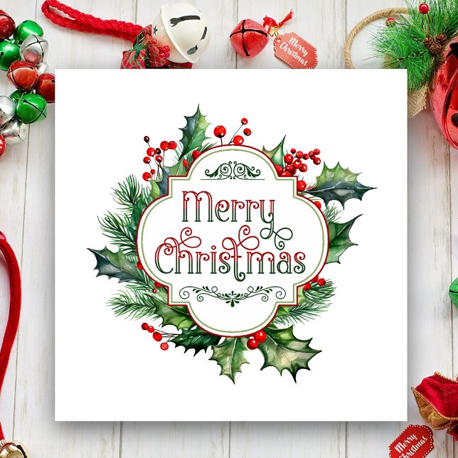 Fun Colourful Merry Christmas Holly Script Holiday Card (Creator Uploaded)