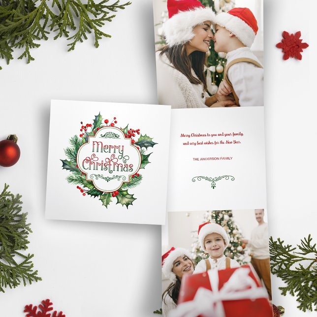 Fun Colourful Merry Christmas Holly Script Tri-Fold Holiday Card (Creator Uploaded)