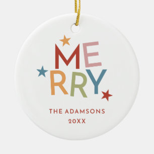 Fun Colourful Merry Typography Photo Christmas Ceramic Ornament