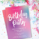Fun Colourful Modern Ombré Kids Birthday Party Invitation<br><div class="desc">This modern kids birthday party invite features a colourful gradient background in shades of pink, aqua, and purple with white brush script and modern typography. The white brush script greeting says "Birthday Party". You can also remove the gradient background and replace it with a solid colour of your choosing. You...</div>