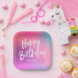 Fun Colourful Modern Sweet Sixteen Birthday Party Paper Plate