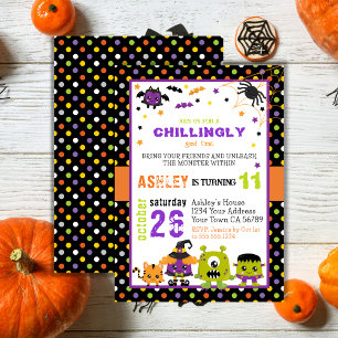 Fun Colourful Monsters Halloween Birthday Invitation