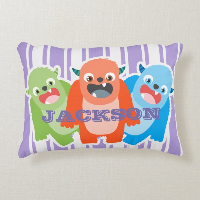 Fun Colourful Monsters Personalised Decorative Cushion (Front)