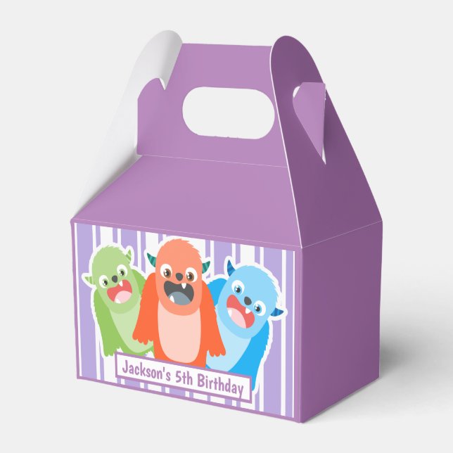 Fun Colourful Monsters Personalised kids Birthday Favour Box (Front Side)