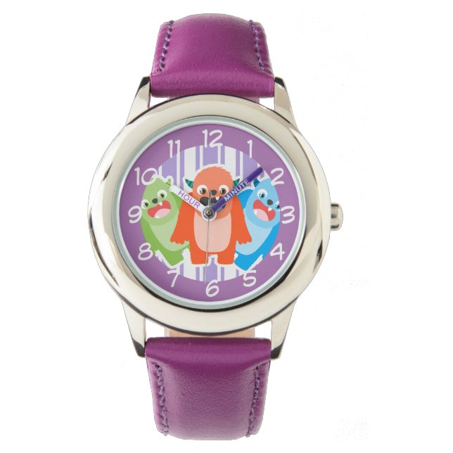 Fun Colourful Monsters Purple Kids Watch (Front)