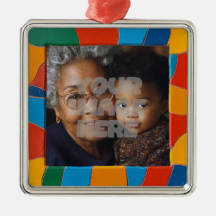 Fun Colourful Mosaic Border Pattern for Your Photo Metal Ornament