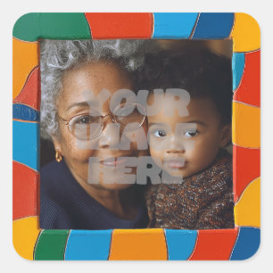 Fun Colourful Mosaic Border Pattern for Your Photo Square Sticker