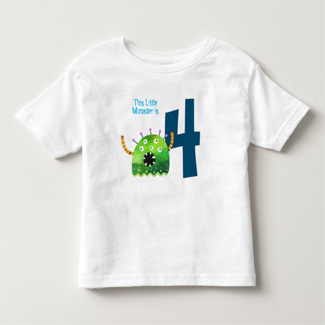 Fun colourful my little monster 4th birthday toddler T-Shirt (Front)