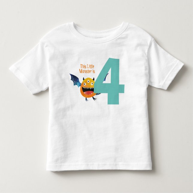 Fun colourful My Little Monster is 4 birthday  Toddler T-Shirt (Front)