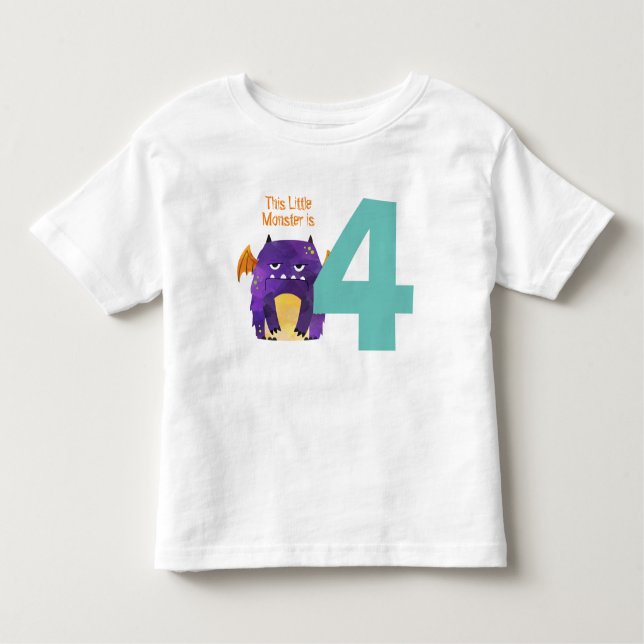 Fun colourful My Little Monster is four birthday Toddler T-Shirt (Front)