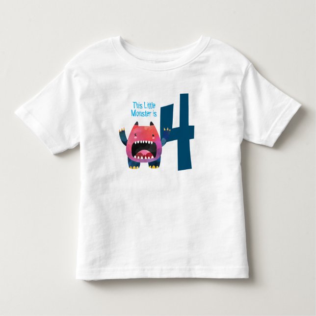 Fun colourful My Little Monster is four Toddler T-Shirt (Front)