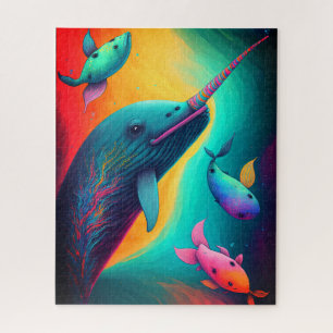 Fun Colourful Narwhal Fantasy Sea Creatures Rainbo Jigsaw Puzzle