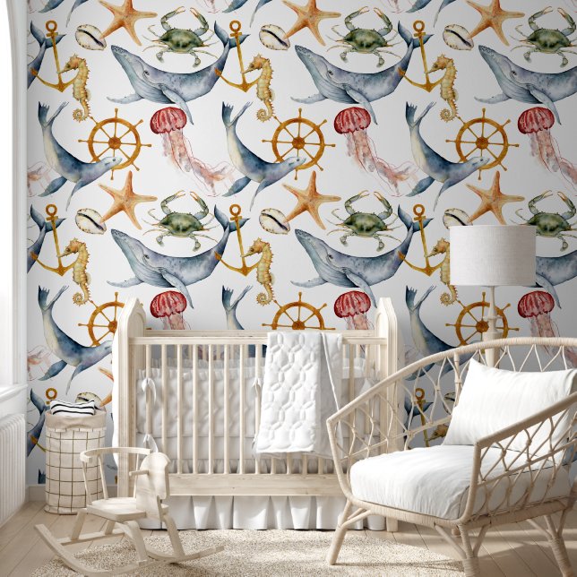 Fun Colourful Nautical Sea Animals Marine LIfe  Wallpaper (Kids)