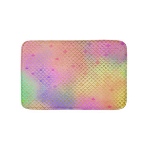 Fun Colourful Ombre Pastel Mermaid Pattern Bath Mat