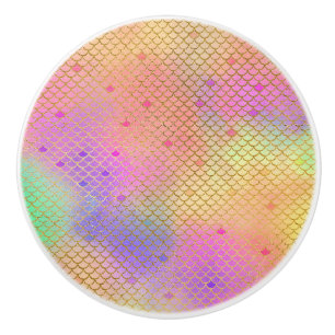 Fun Colourful Ombre Pastel Mermaid Pattern Ceramic Knob